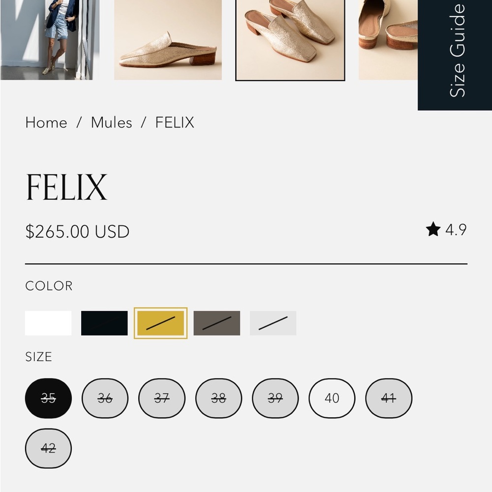 HUMA BLANCO FÉLIX GOLD MULES SIZE 7.5 (38) - Picture 7 of 7